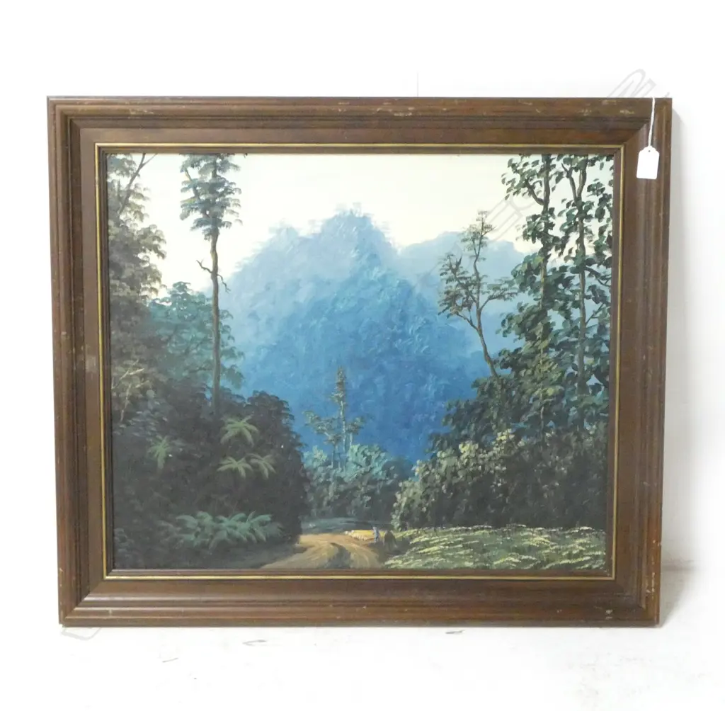 FABER - NEW ZEALAND BUSH TRACK WITH MAN AND HORSE, OIL, SIGNED, 480 x 590mm Image 1++