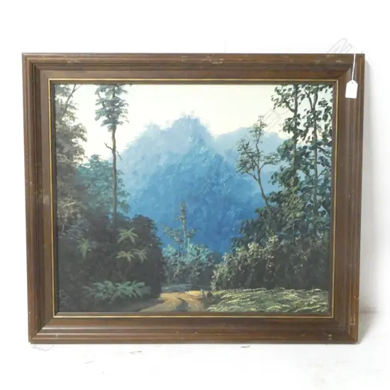 FABER - NEW ZEALAND BUSH TRACK WITH MAN AND HORSE, OIL, SIGNED, 480 x 590mm