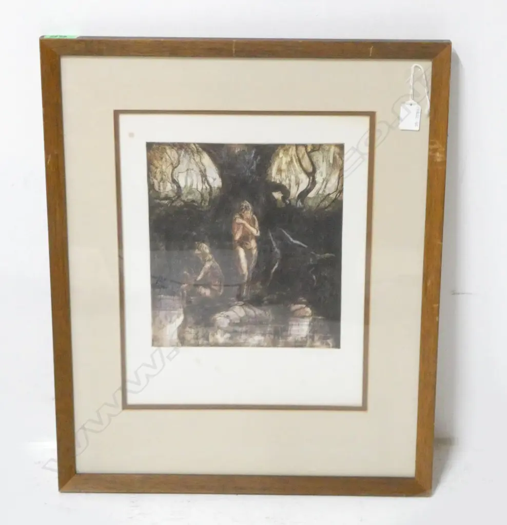 UNKNOWN ARTIST, "RIVER NYMPHS" ETCHING, SIGNED 1984, 260 x 240mm Image 1++