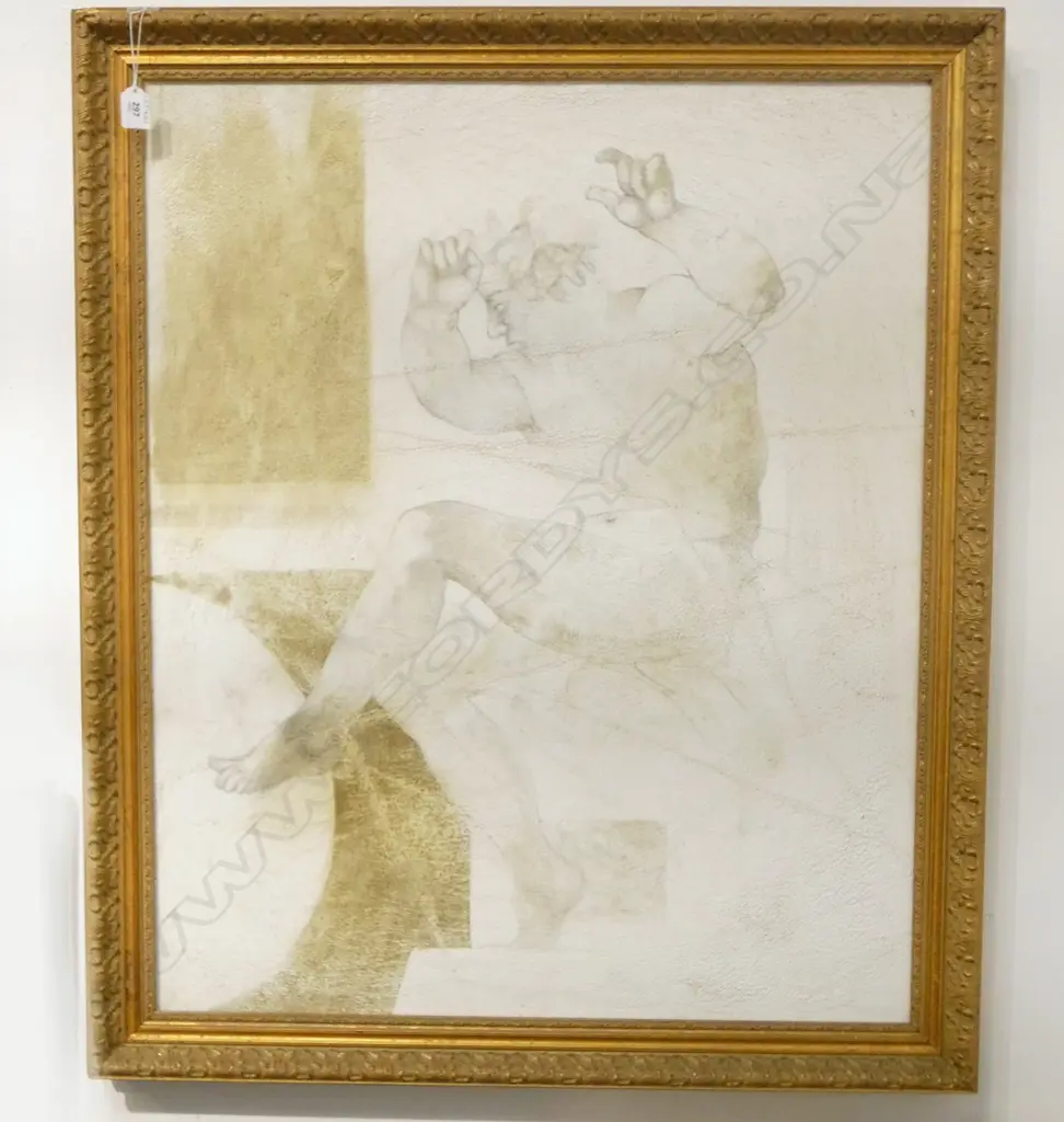 FRAMED OIL ON CANVAS FRESCO MICHELANGELO ELEPHANT SKIN FINISH SIGNED J HACKETT H850 W490MM Image 1++