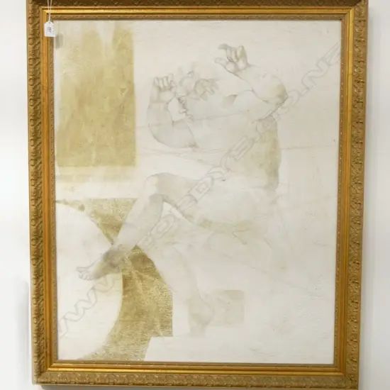 FRAMED OIL ON CANVAS FRESCO MICHELANGELO ELEPHANT SKIN FINISH SIGNED J HACKETT H850 W490MM