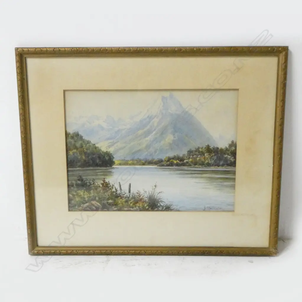 MALCOLM, J. (ACTIVE 1860S) - MITRE PEAK - HEAD OF MILFORD SOUND, WATERCOLOUR, SIGNED, 250 x 345mm Image 1++