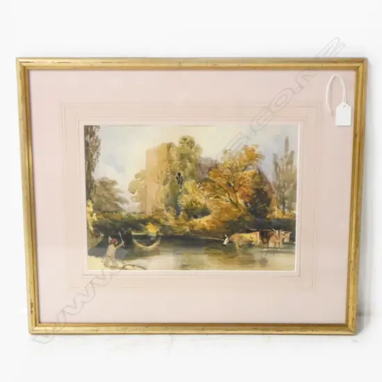 BARNARD, REV. WILLIAM HENRY (1767-1818) - REMAINS OF CASTLE WITH CATTLE, WATERCOLOUR, 230 x 340mm