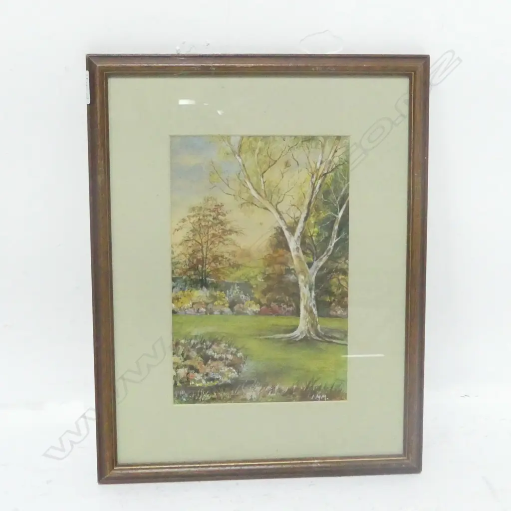 I.M.M. - TREE IN GARDEN, WATERCOLOUR, SIGNED, 210 x 140mm Image 1++