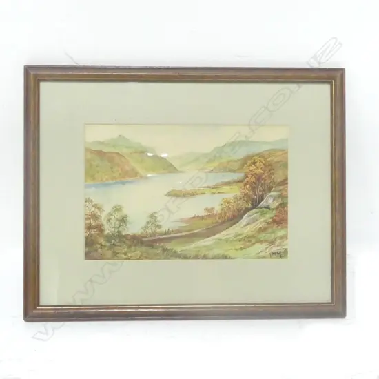 I.M.M. - COLONIAL LANDSCAPE, NEW ZEALAND, WATERCOLOUR, SIGNED, 140 x 210mm
