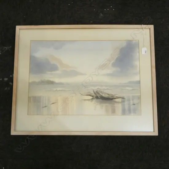 FRAMED W/C PAIHIA BEACH SIGNED JUNE WEDGWOOD H380 L520MM