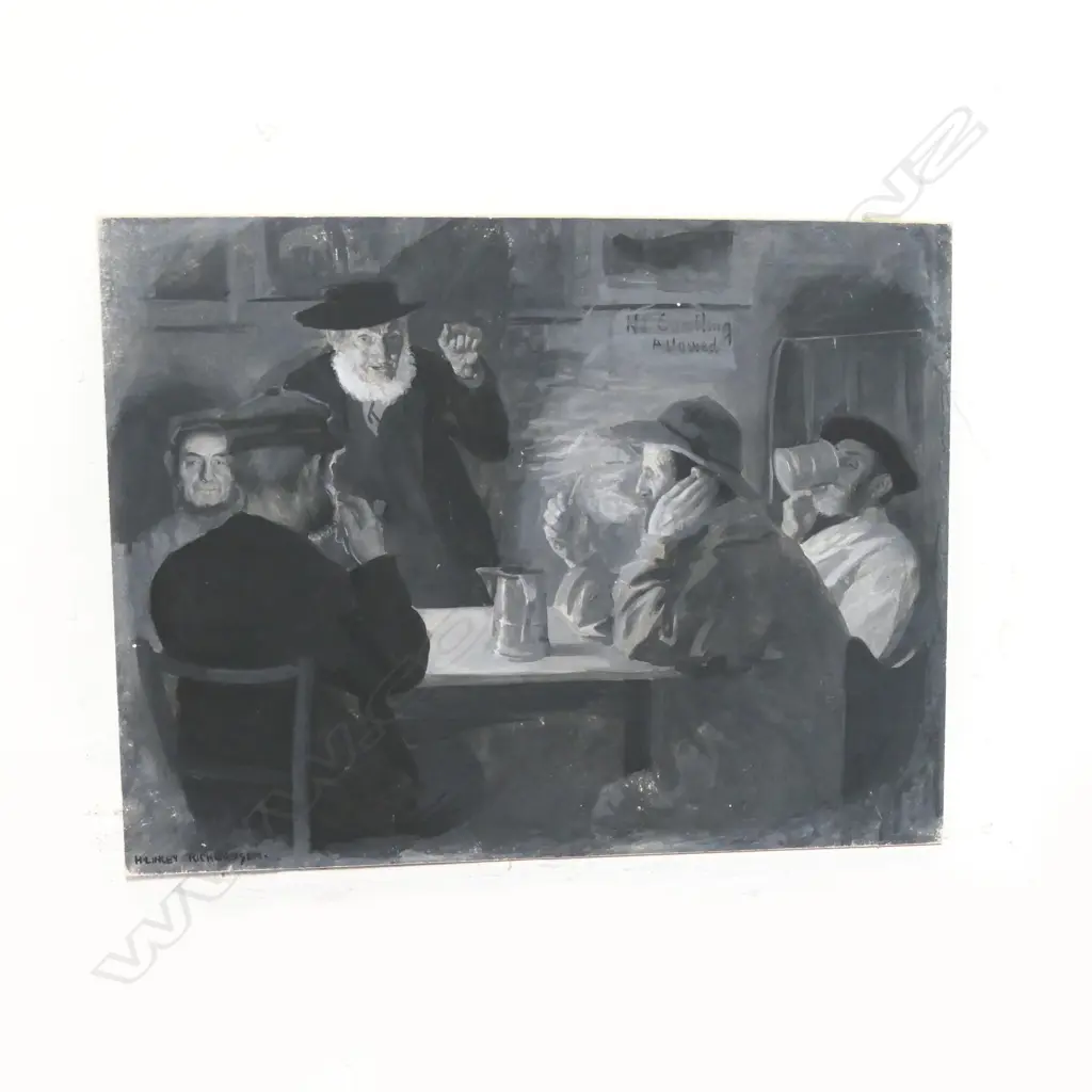 RICHARDSON, HARRY LINLEY (1879-1947) - VILLAGE POLITICIANS (NO GAMBLING ALLOWED), WATERCOLOUR, 280 x 360mm Image 1++