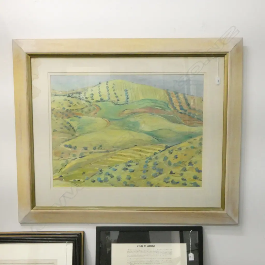 FRAMED LARGE W/C RURAL SCENE SIGNED SIAN H550 W730MM - MOUNT WITH WATER DAMAGE Image 1++
