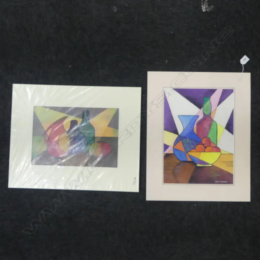 2 UNFRAMED MIXED MEDIA STILLIFES SIGNED KEITH CORNER H360 W270MM Image 1++
