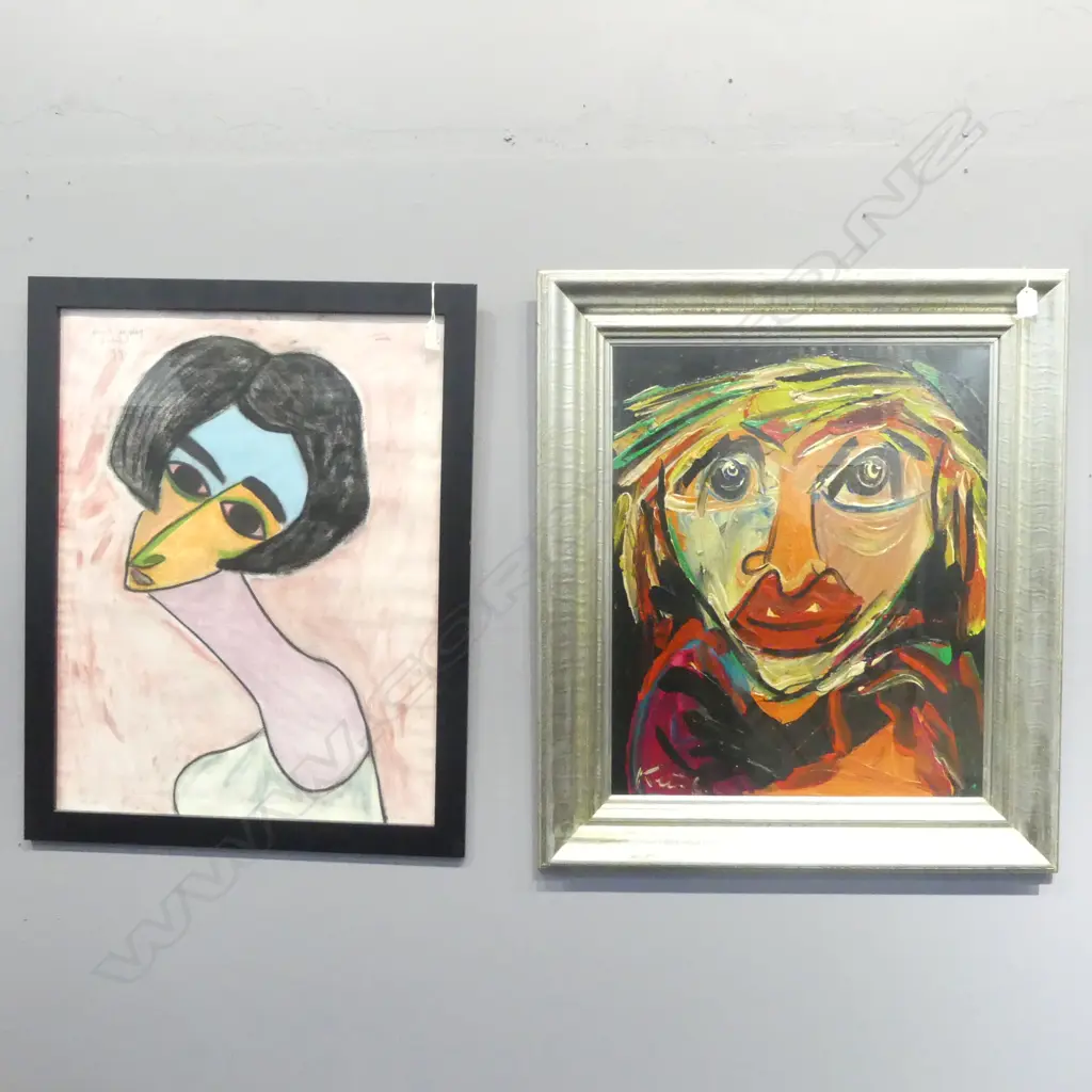 2 FRAMED ABSTRACT WORKS, INDISTINCT SIGNATURES, 650x490mm Image 1++