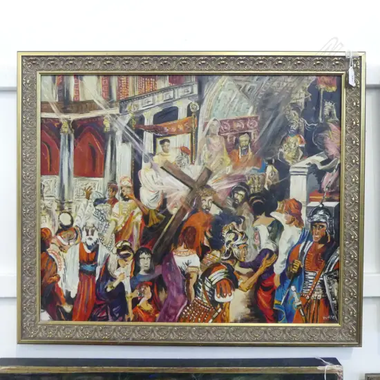 FRAMED OIL ON BOARD DELA ROSA SIGNED P PURCELL H480 L600MM