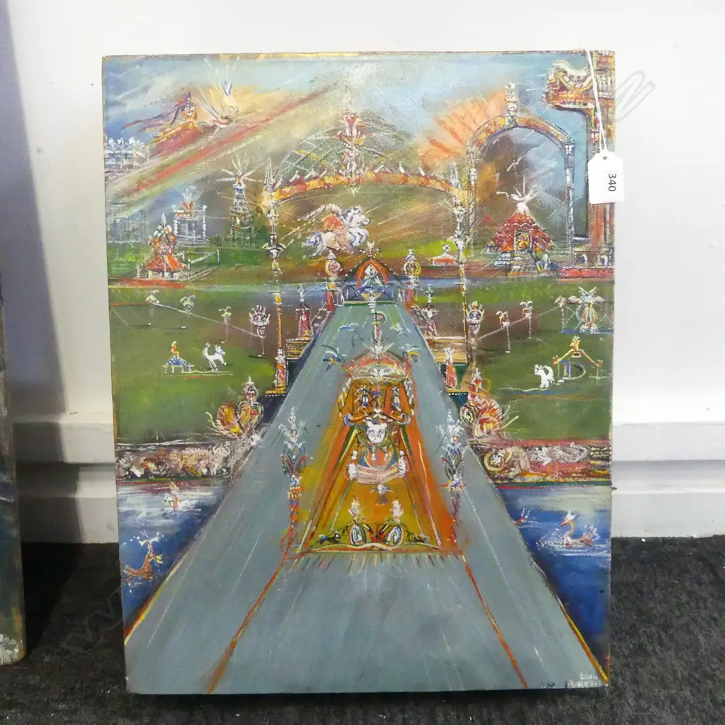 OIL ON CANVAS EXPRESS TO DREAMLAND BY PETER PURCELL H460 L360 & 2 SMALLER WORKS Image 1++