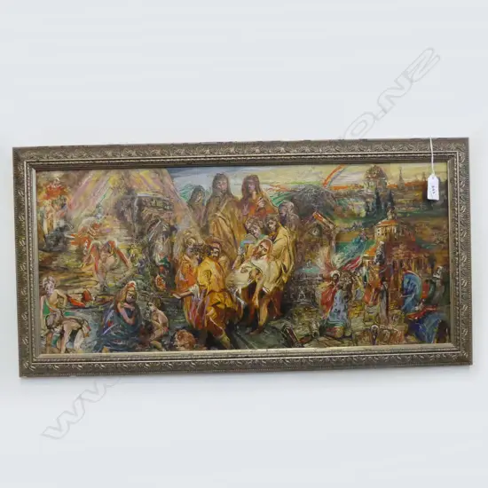 FRAMED OIL ON BOARD THE RESSURECTION BY PETER PURCELL H260 L580MM