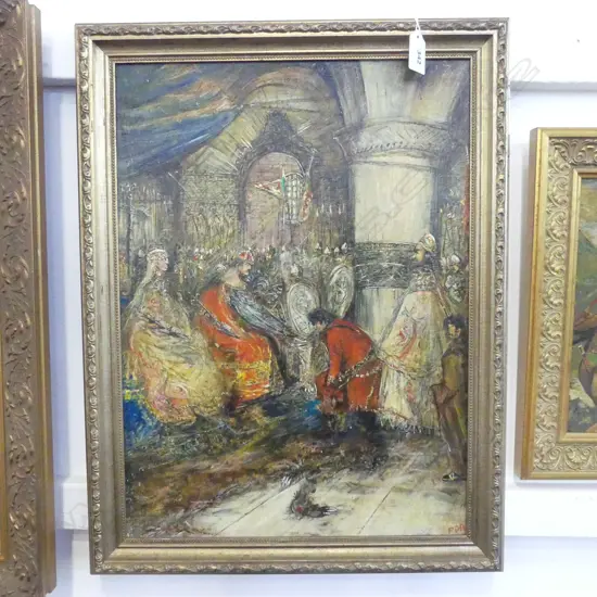 FRAMED OIL ON BOARD WILLIAM THE CONQUERER SIGNED P PURCELL H450 L320MM