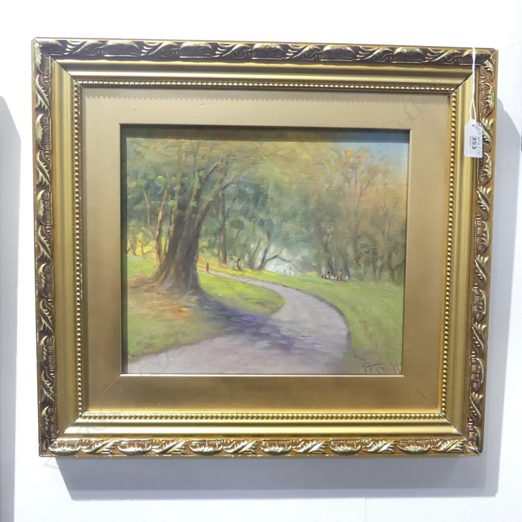 FRAMED OIL ON BOARD  PARK SCENE SIGNED JD PERRETT 250 X290MM Image 1++