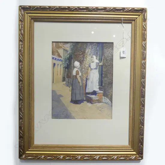 FRAMED W/C  WOMAN TALKING  SIGNED CHARLES HAY CAMPBELL 300X230MM