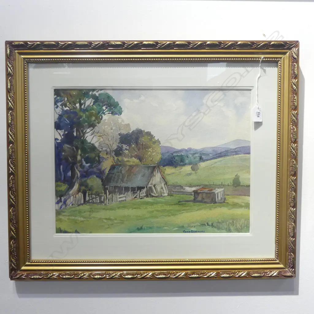 FRAMED W/C FARM SHEDS SIGNED GWEN CASHMORE 325 X440MM Image 1++