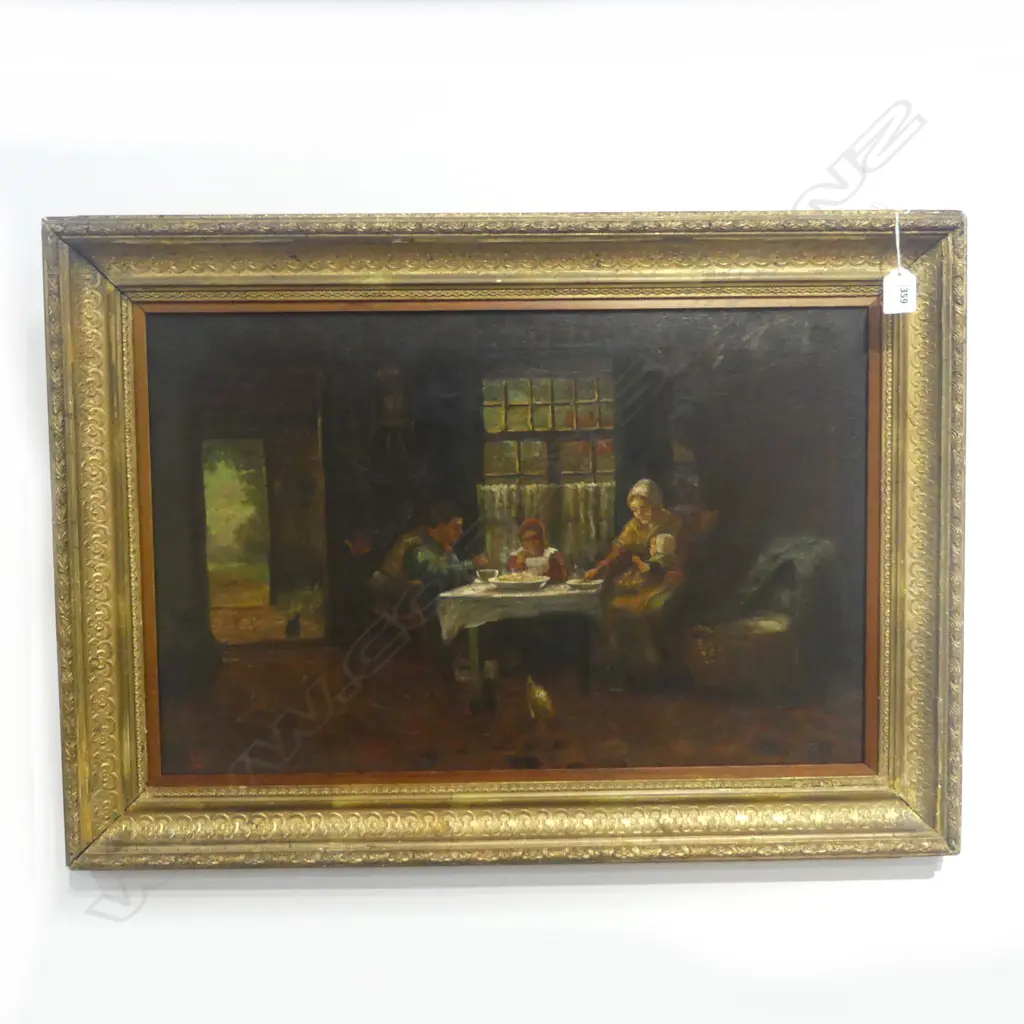 FRAMED OIL ON CANVAS  VICT COTTAGE INTERIOR  SUPPER SCENE  SIGNED 380X590MM Image 1++
