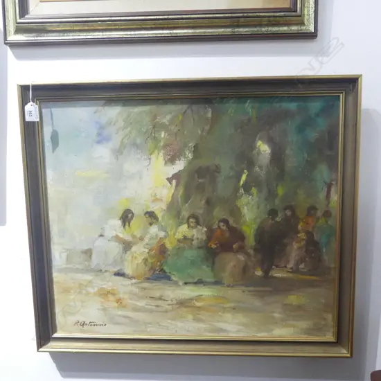 PEDRO ANTONUCCIO (ITALY), GATHERING, OIL ON CANVAS, 490x580mm