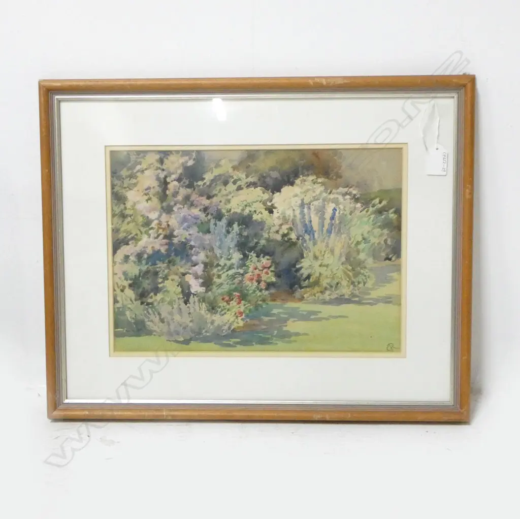 C.R. - THE GARDEN AT DUNSHANE 1930S, WATERCOLOUR, SIGNED, 240 x 350mm Image 1++