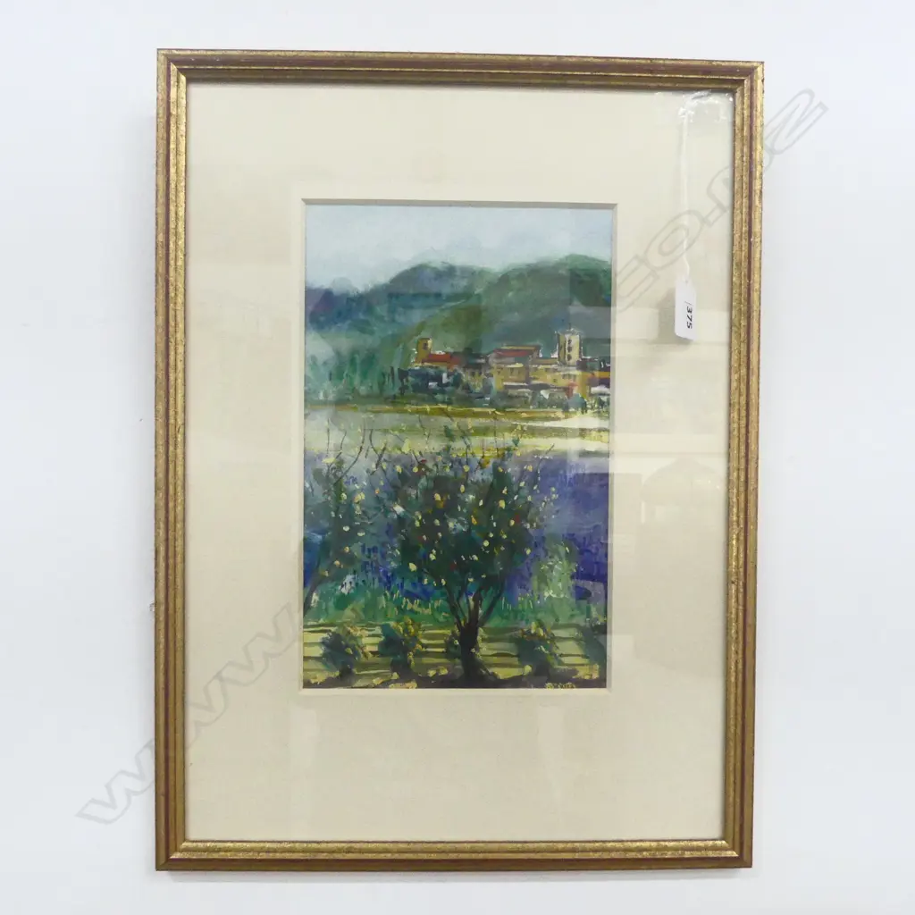 FRAMED W/C TUSCAN BLUE SIGNED HEATHER ANDREW H270 W170MM Image 1++