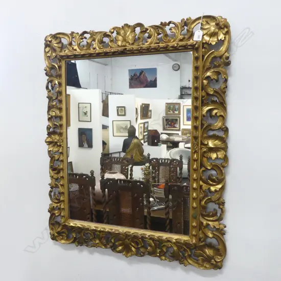 ANTIQUE CARVED GILTED WOOD FRAMED WALL MIRROR H810 W650MM