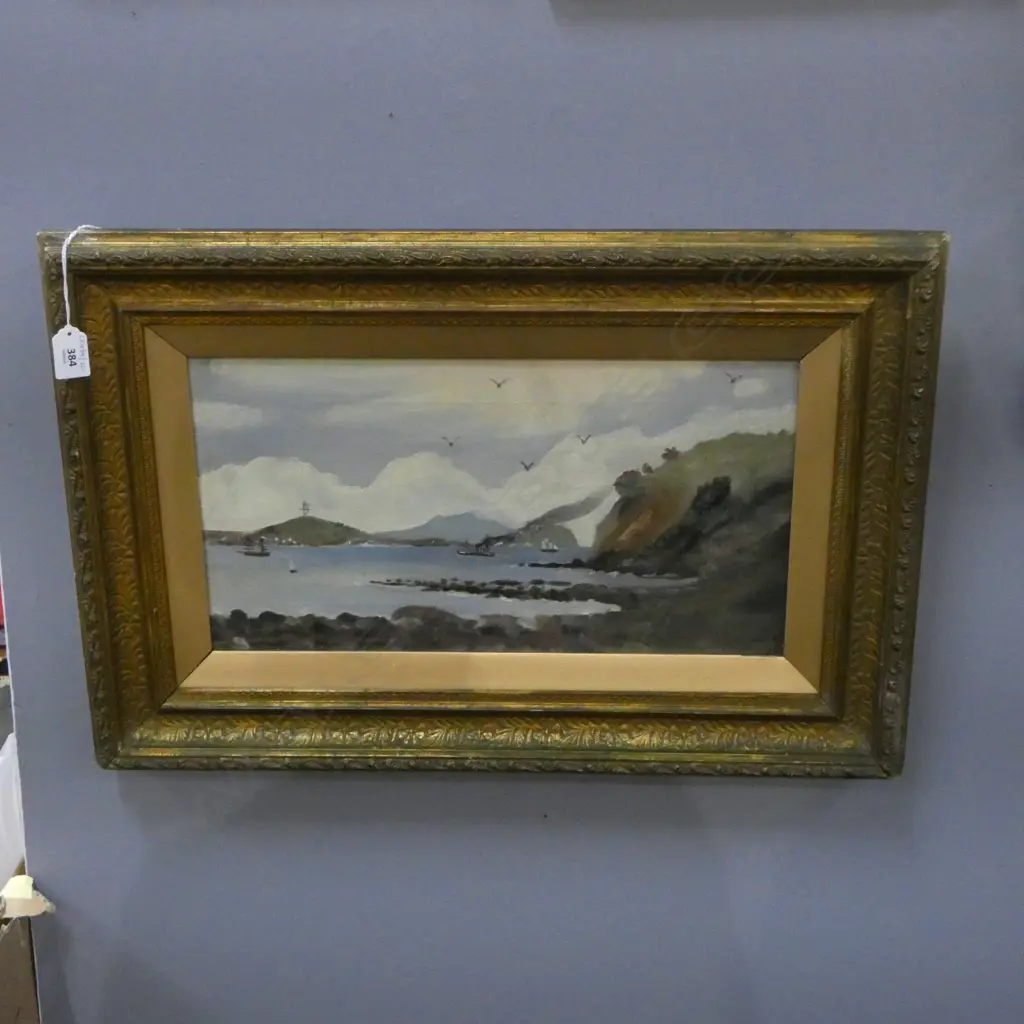 ANTIQUE OIL ON CANVAS  AUCKLAND HARBOUR  ARTIST UNKNOWN  240 X 440MM Image 1++
