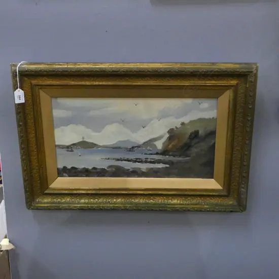 ANTIQUE OIL ON CANVAS  AUCKLAND HARBOUR  ARTIST UNKNOWN  240 X 440MM