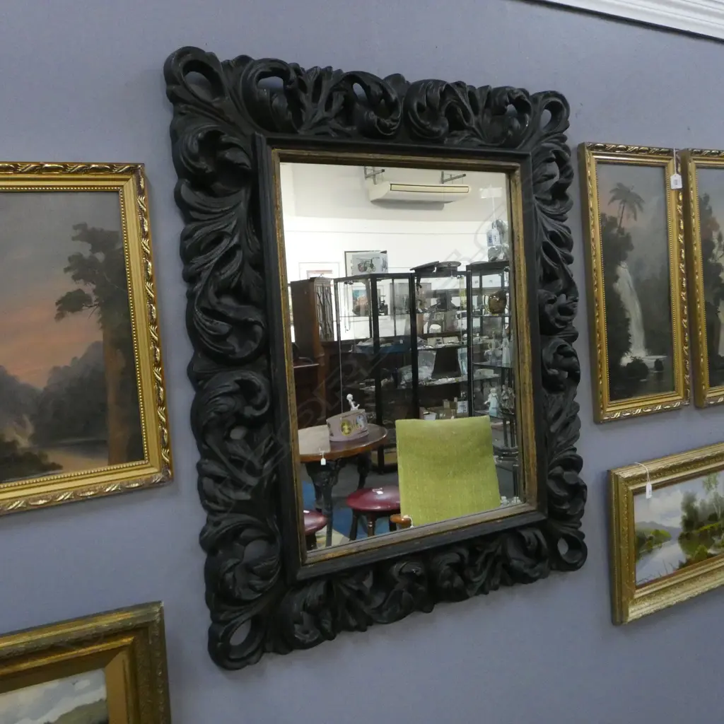 ANTIQUE STYLE MIRROR, ORNATE BLACK RESIN FRAME 1070x870mm Image 1++