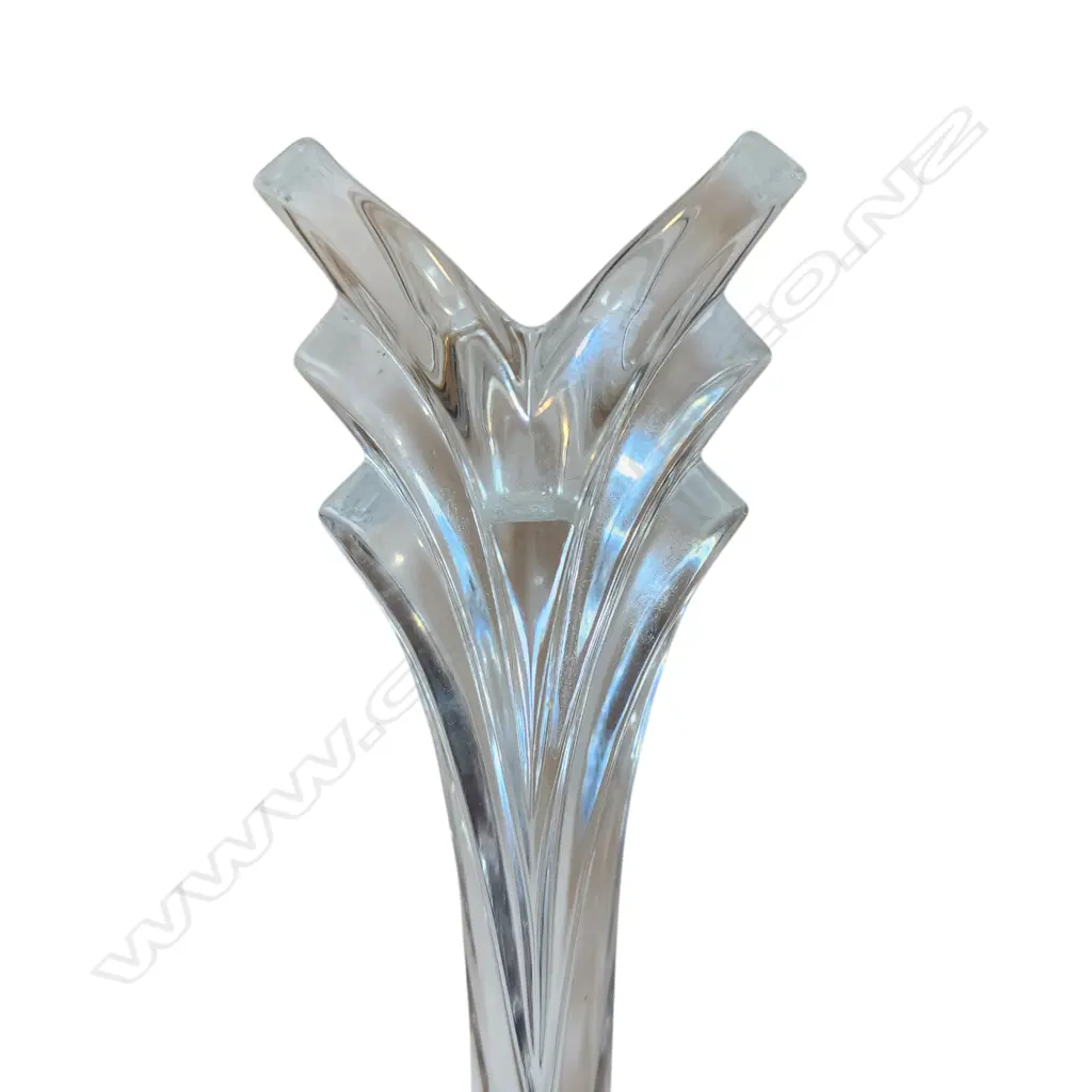 PAIR OF MIKASA CRYSTAL DECO FLUTED TAPER CANDLE HOLDER - GERMANY TULIP SHAPE - 240mm Image 1++