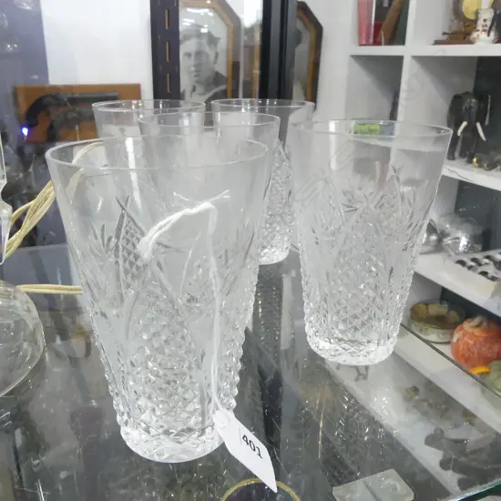 5 WATERFORD CUT CRYSTAL WATER TUMBLERS H120MM