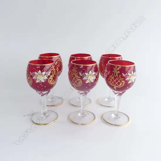 6 VINETIAN GLASS HOCK GLASSES