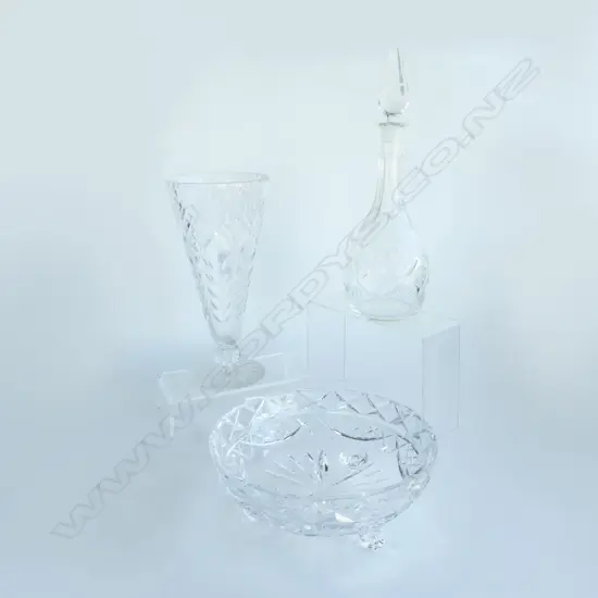 3PCS CRYSTAL DECANTER H310 VASE H270MM & BOWL DIA210MM