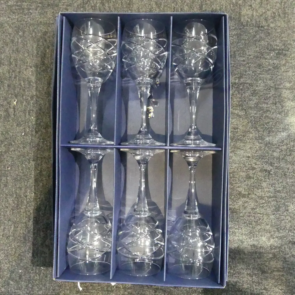 CASED SET OF 6 BOHEMIAN CRYSTAL GLASSES Image 1++