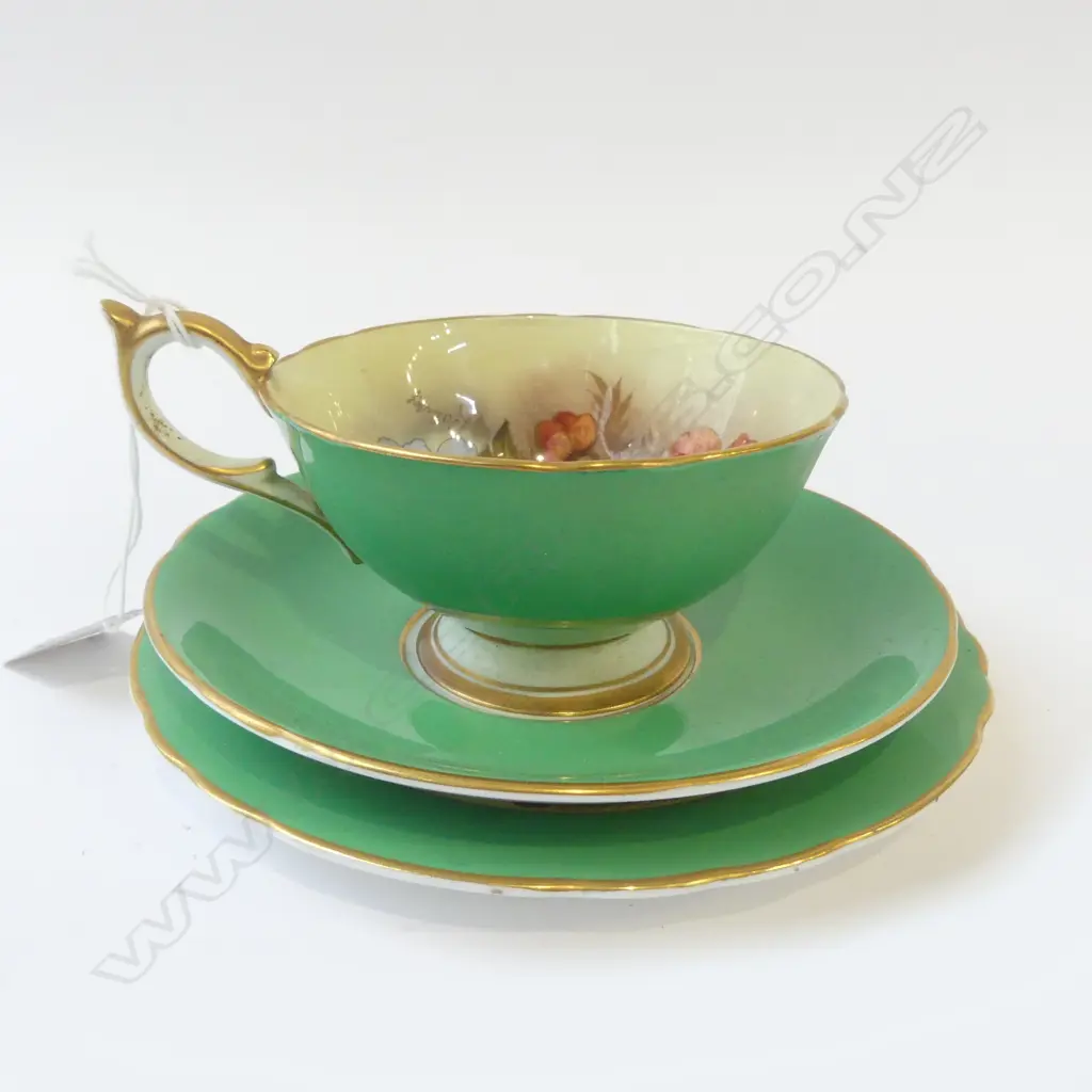 AYNSLEY FLORAL CUP & SAUCER SIGNED J. BAILEY, & FRUITS PLATE D. JONES Image 1++