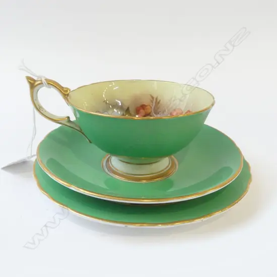 AYNSLEY FLORAL CUP & SAUCER SIGNED J. BAILEY, & FRUITS PLATE D. JONES