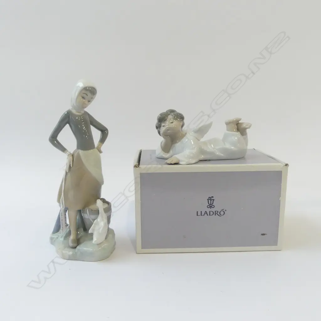 2 PCES LLADRO; GIRL w. DUCKLING, ANGEL (BOXED) Image 1++