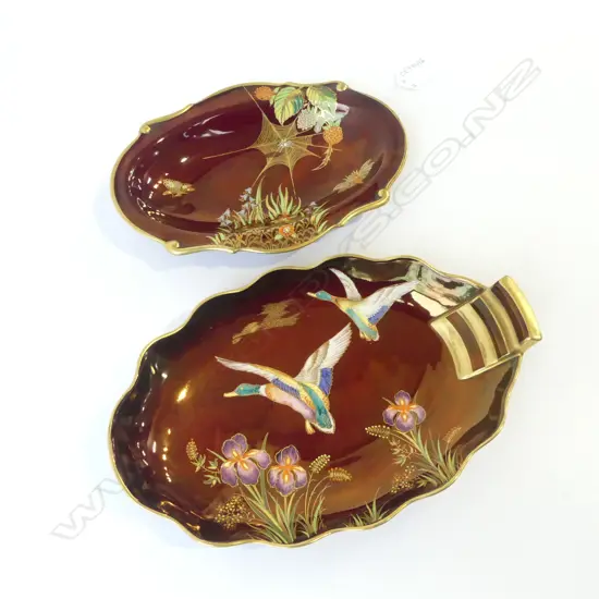 2 CARLTON WARE ROUGE ROYALE DISHES; MALLARD DUCK & SPIDER WEB W.255mm