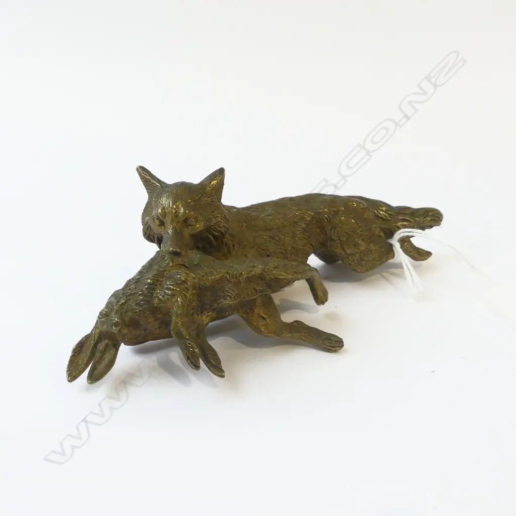 19thC GILT BRONZE FOX WITH HARE L.165mm Image 1++