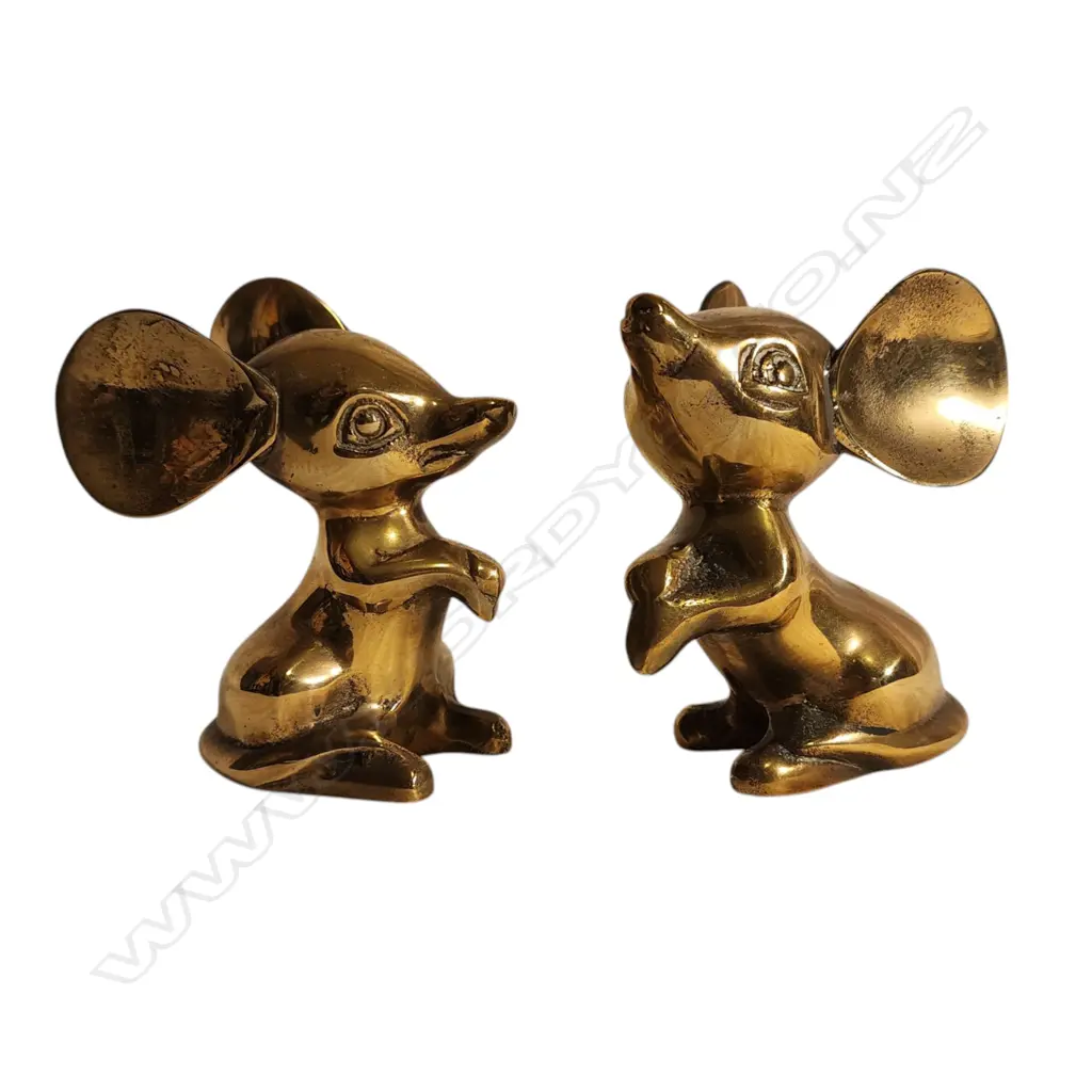 VINTAGE BRASS MICE MOUSE FIGURINES - PAIR 110x100x100mm Image 1++