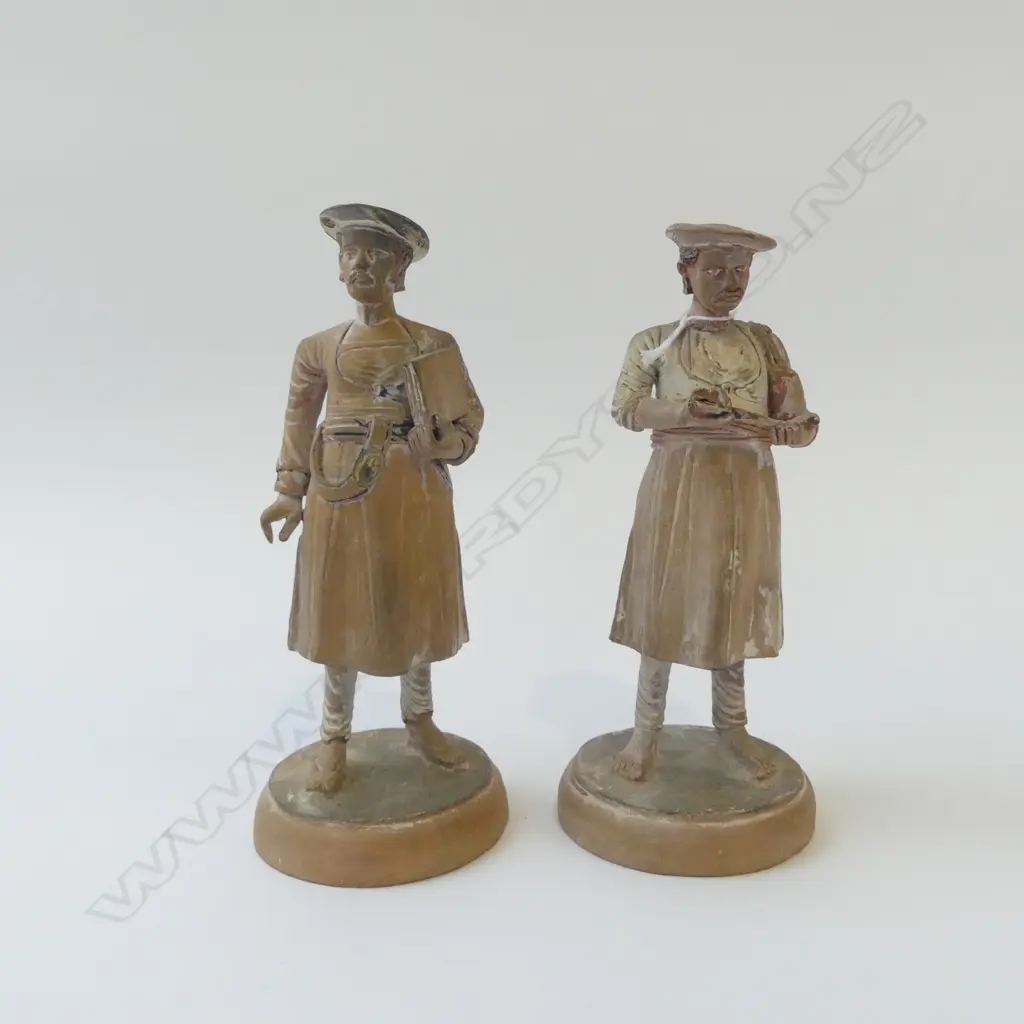OLD TERRACOTTA PAIR GREEK FIGURINES AS SCHOLARS H.185mm Image 1++