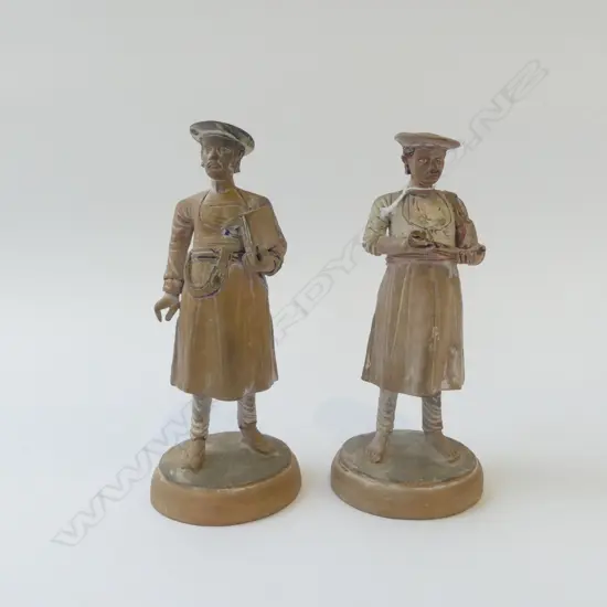 OLD TERRACOTTA PAIR GREEK FIGURINES AS SCHOLARS H.185mm