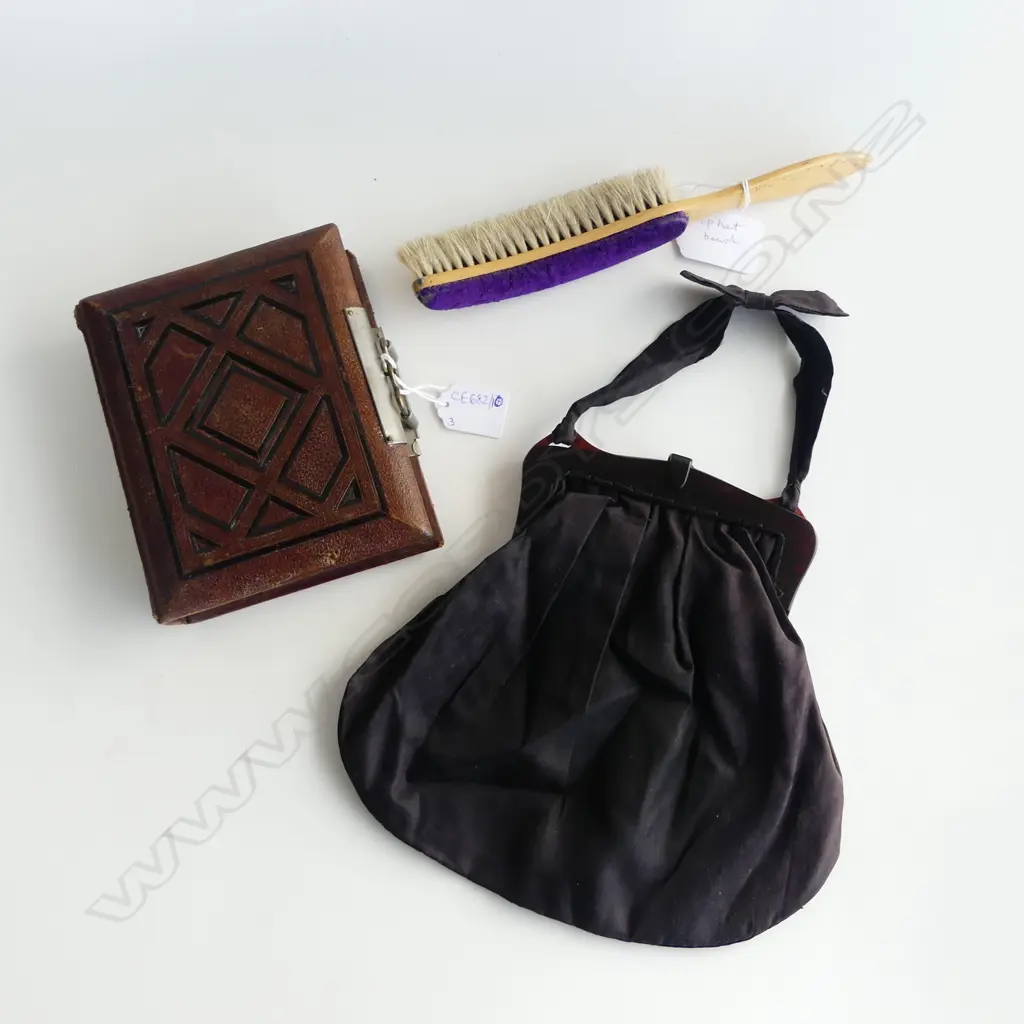 HAND BAG, BRUSH, VICTORIAN PHOTO ALBUM (EMPTY) Image 1++