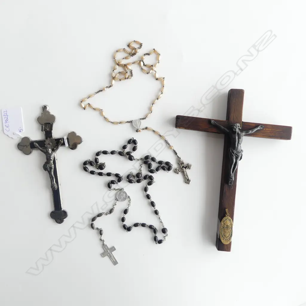2 CRUCIFIXES H.190mm, 2 ROSARY BEADS, PENDANT Image 1++