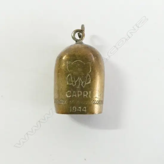 WWII GOOD LUCK CHARM worn by Air Force pilots, engraved 'CAPRI 1944' & 'The Luchy (sp) bell of S. Michele'