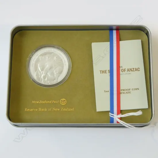1oz SILVER PROOF COIN NZ POST 1915-2015 SPIRIT OF ANZAC + TIN