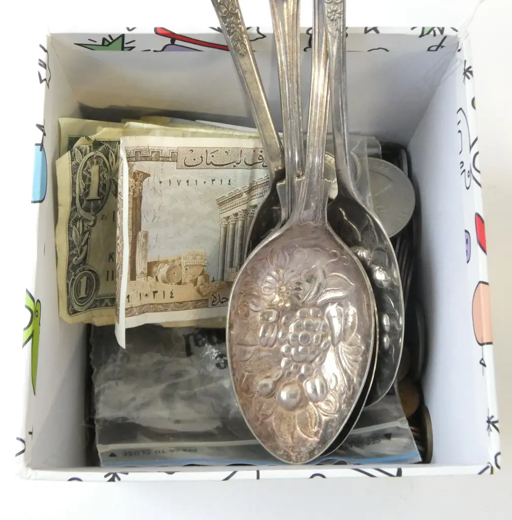ASST. WORLD COINS, BANK NOTES, 4 EP BERRY SPOONS (PR +2) Image 1++