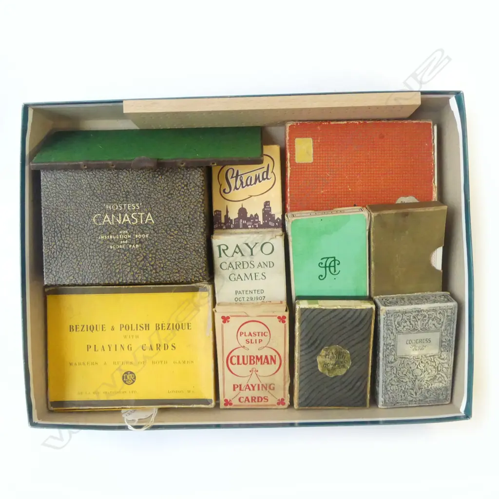 TEN VINTAGE PLAYING CARDS IN BOXES & TWO CRIBBAGE BOARDS  Image 1++