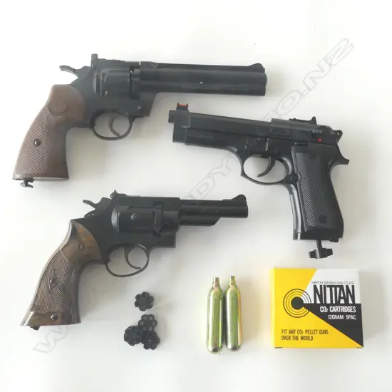 3 AIR PISTOLS; CROSMAN 38C & 357 + POWERLINE 617