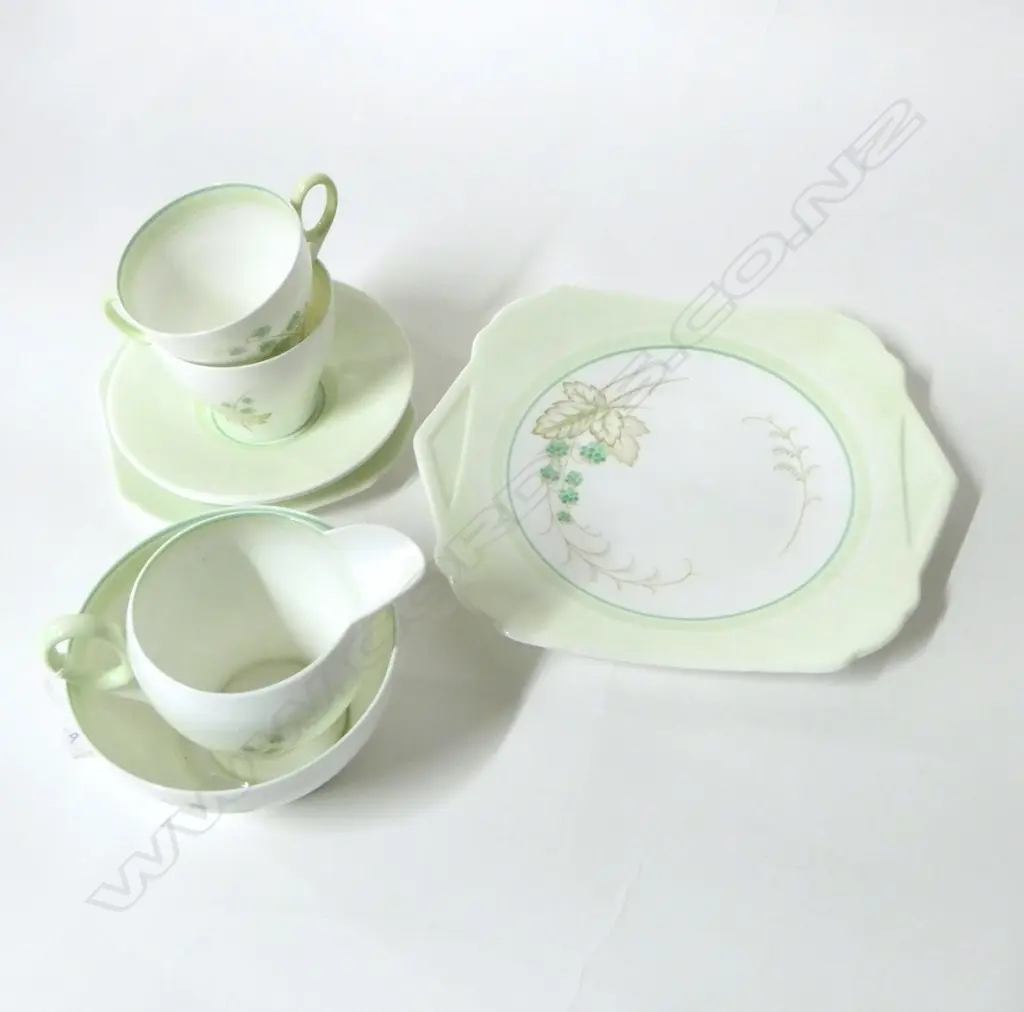 DECO SHELLEY CHINA PART TEASET CAKE PLATE C/SUGAR 2C/S & PLATE Image 1++